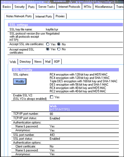 SSl port status settings