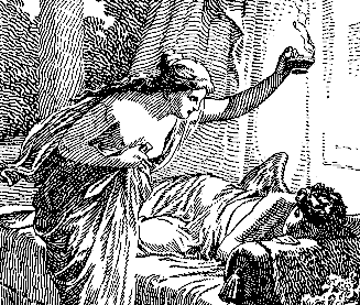 Psyche spies on Cupid (Eros)
